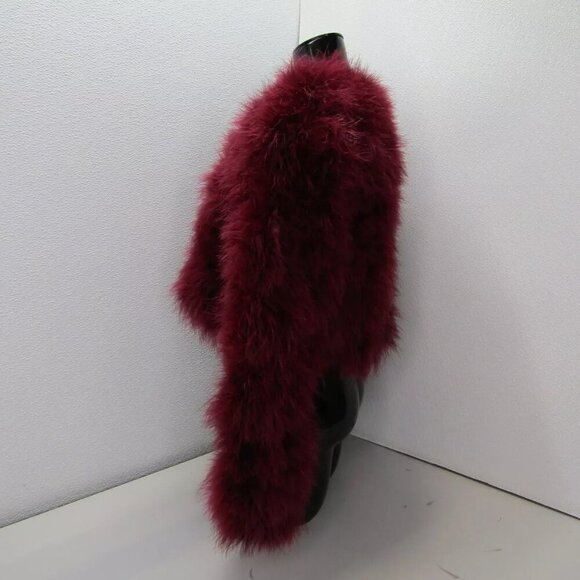 NEW LE NUAGE Jacket Merlot Red Lola Feather Crop Hook & Eye Closure Size S - Picture 3 of 8